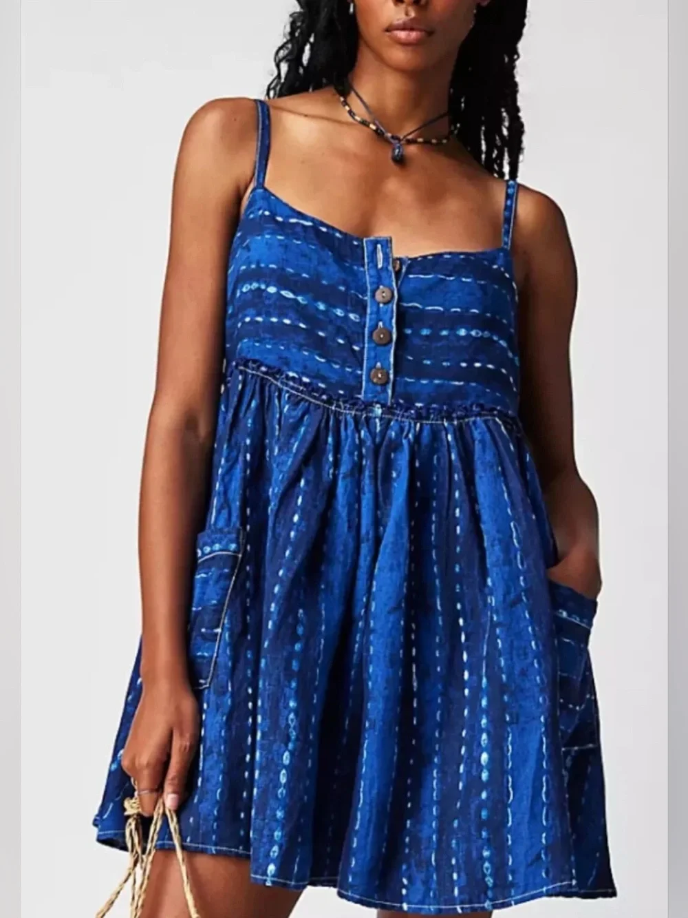 NWT Free People Ocean Ave Romper - blue combo indigo - XS